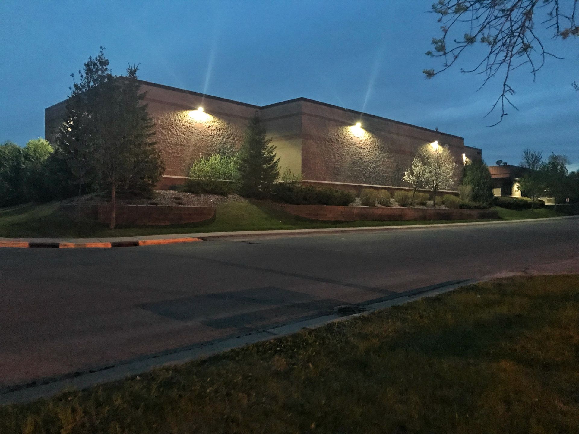 Infinity Group office and warehouse at dusk, Long Lake, MN