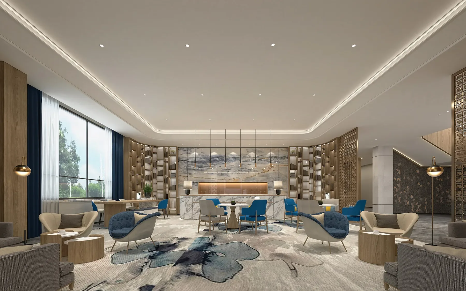 Lounge lit with Nora Lighting Apollo trimless downlights